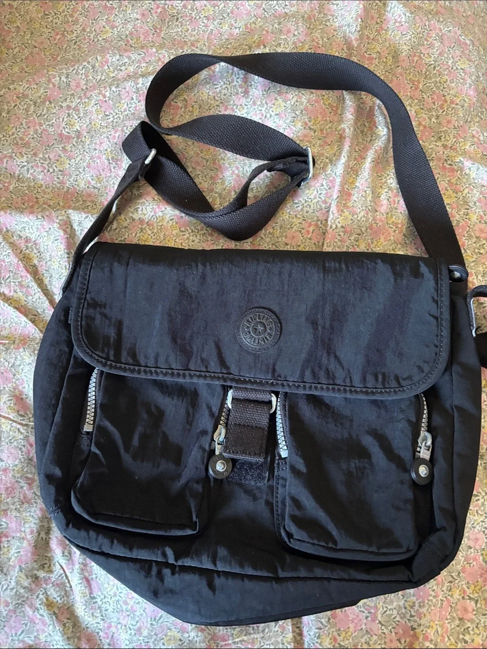 Kipling Black Nylon Messenger Crossbody Bag